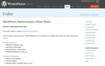 WordPress Optimization/Cheat Sheet