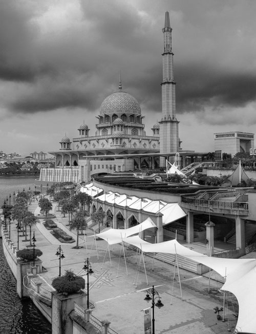 black and white Putrajaya Mosque