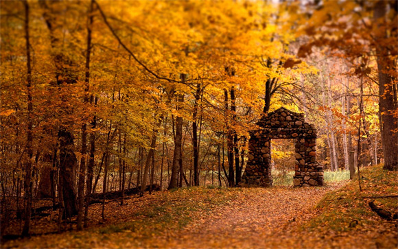 Stone gate and autumn