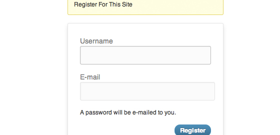 Default WordPress signup registration form