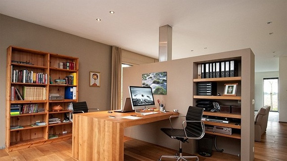 Earth Tones and Built-Ins: An Open and Integrated Home Office