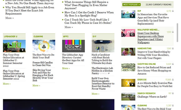 Lifehacker sidebar and featured stories