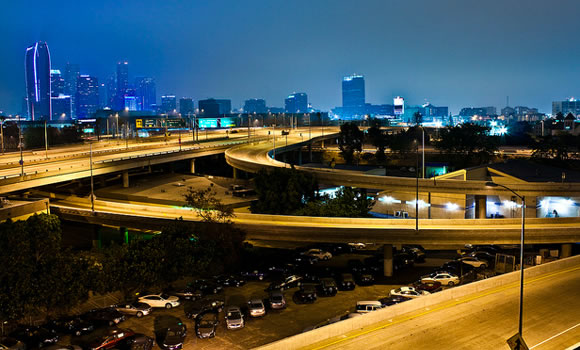 Los Angeles California freeway at night
