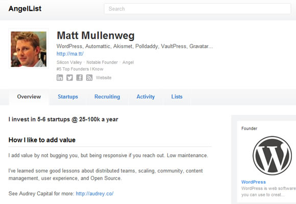 Matt Mullenweg profile angel list