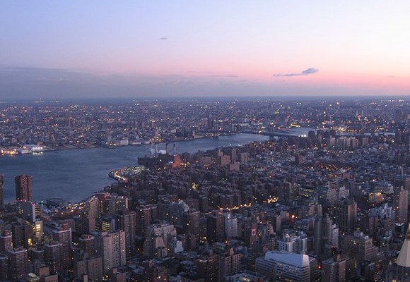 New York City skyline photography at sunset