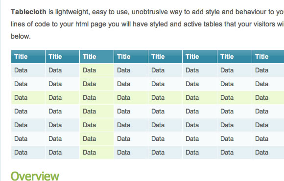 Tablecloth JavaScript library tables HTML data