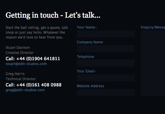 edit studios website design contact forms layout