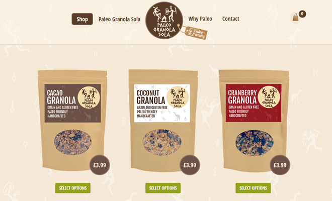 paleo granola sola website homepage