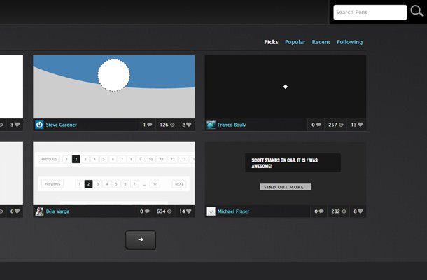 codepen ide cloud editor interface search