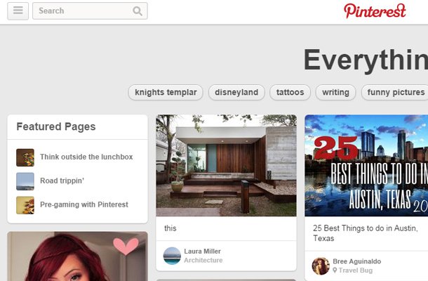 pinterest social network search form clean