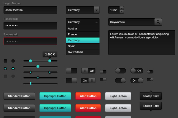dark shades psd web ui kit