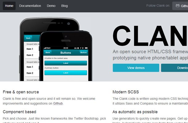 clank mobile tablet css framework open source