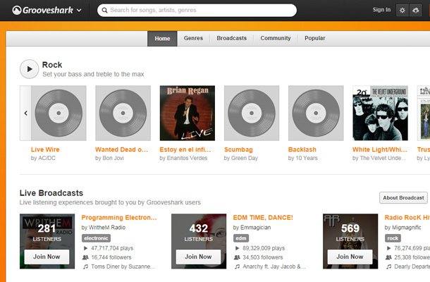 grooveshark music search field interface