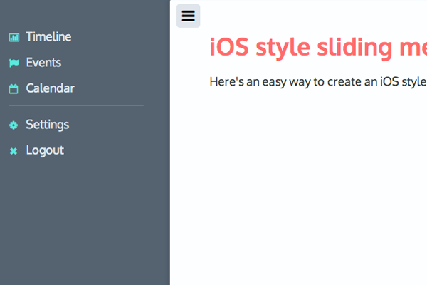 ios apple style mobile hidden sliding navigation codepen