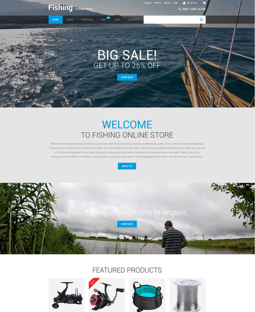 Fishing Online Store WooCommerce Theme - responsive eCommerce templates