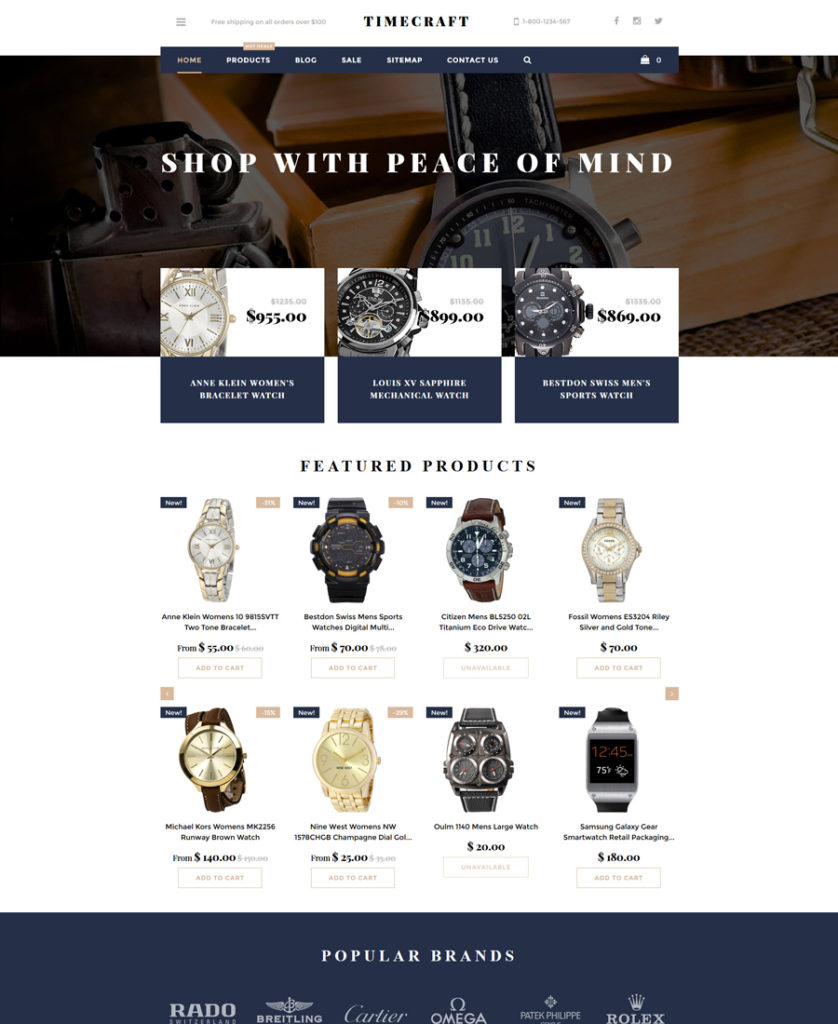 Time Craft Shopify Theme - responsive eCommerce templates