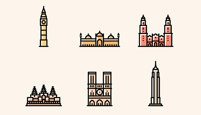 thin colorful monument icons