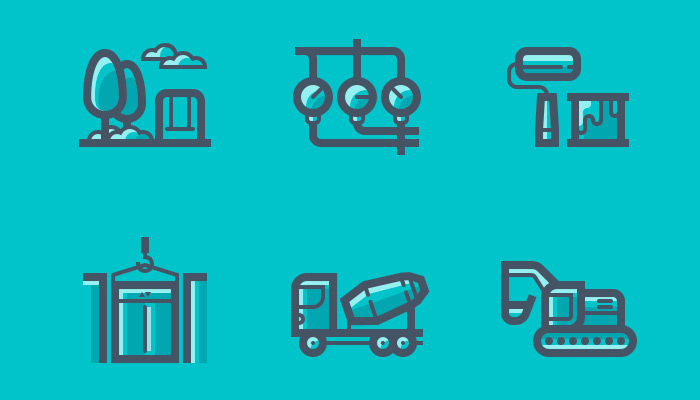 construction thin blue icons