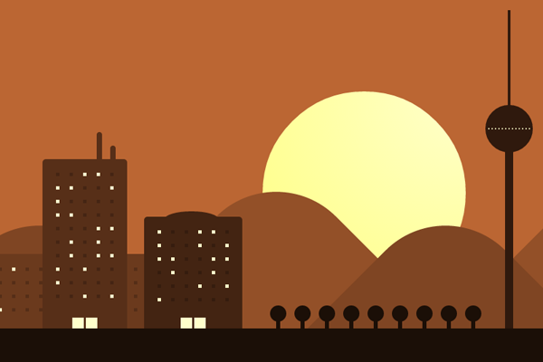 css-only sunset effect city animation
