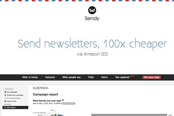 sendy email startup homepage website layout minimal inspiration