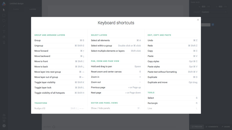 Keyboard Shortcuts in Atomic.io