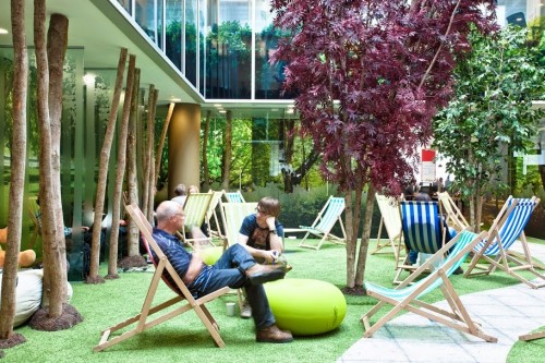 Open seating area at Google's London Campus