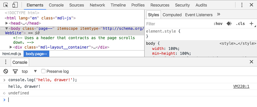 chrome console logging in browser