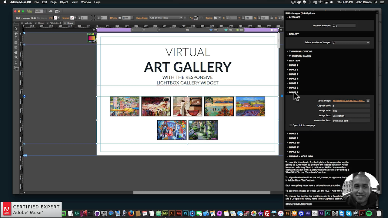 How to Add a Virtual Art Gallery to your Adobe Muse site 